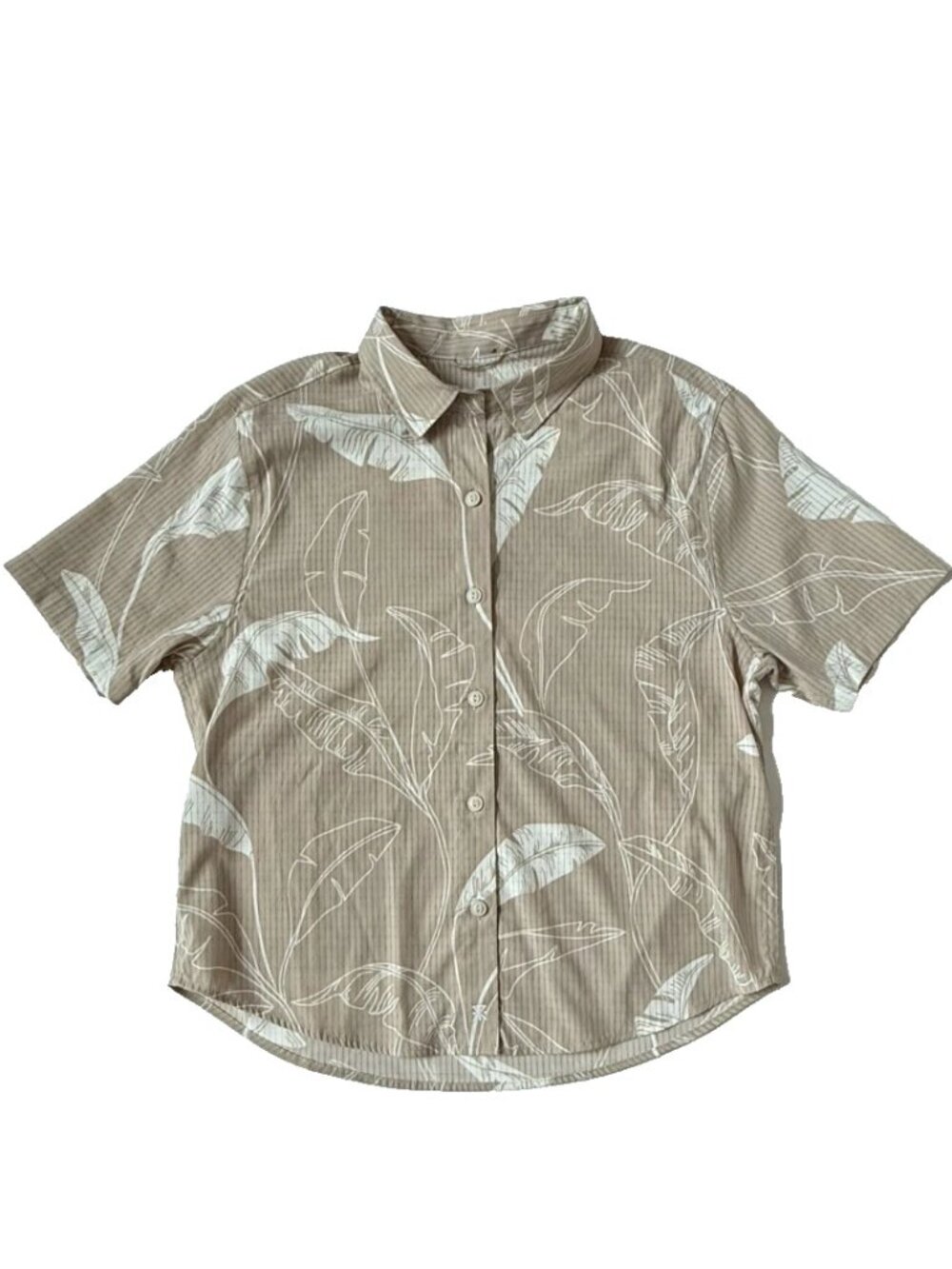 Roark Women XS Bless Up Breathable Shirt Short Sleeve Perforated Camp Leaves Tan